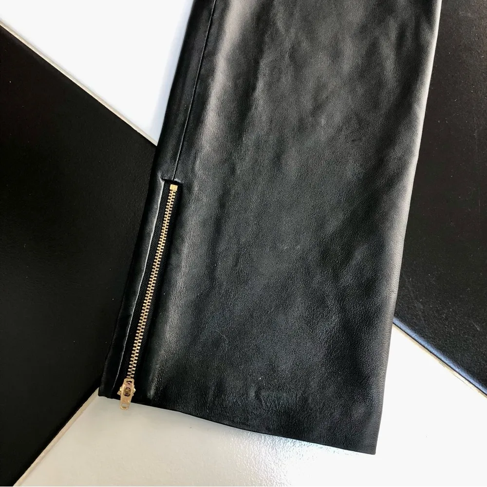 Milly NY Genuine Black Stretch Leather Pants 8 zippers at hem moto style - Image 4
