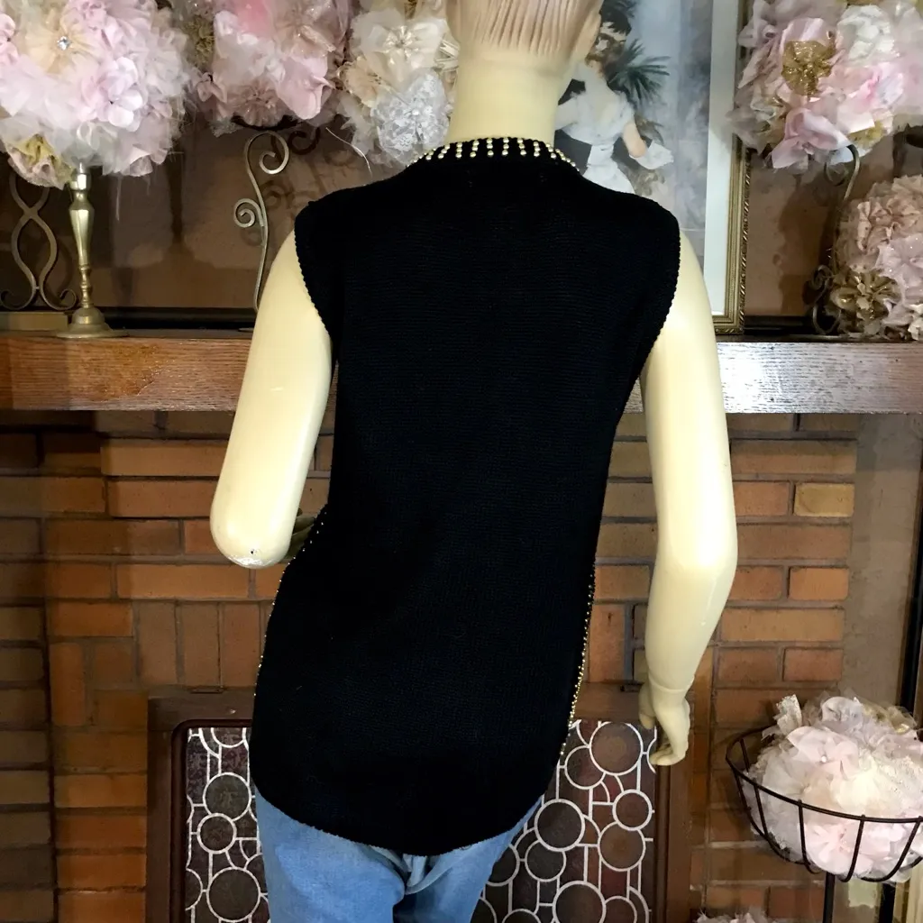 VINTAGE CIRCA 90'S WESTERN CONNECTION BLACK & GOLD SEQUIN KNIT SWEATER VEST (S) - Image 5