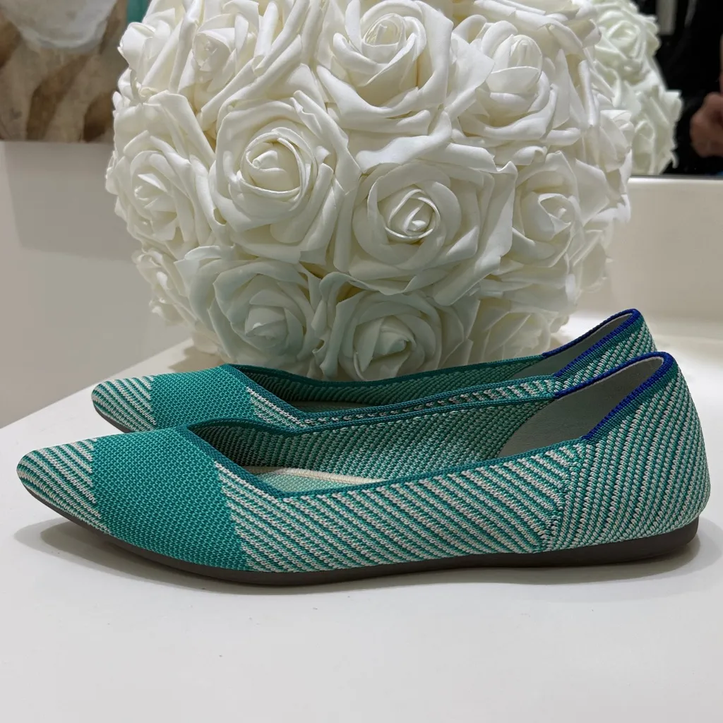 Rothy's The Point Calypso Blue Jade Knit Flats Patchwork Size 8 - Image 3
