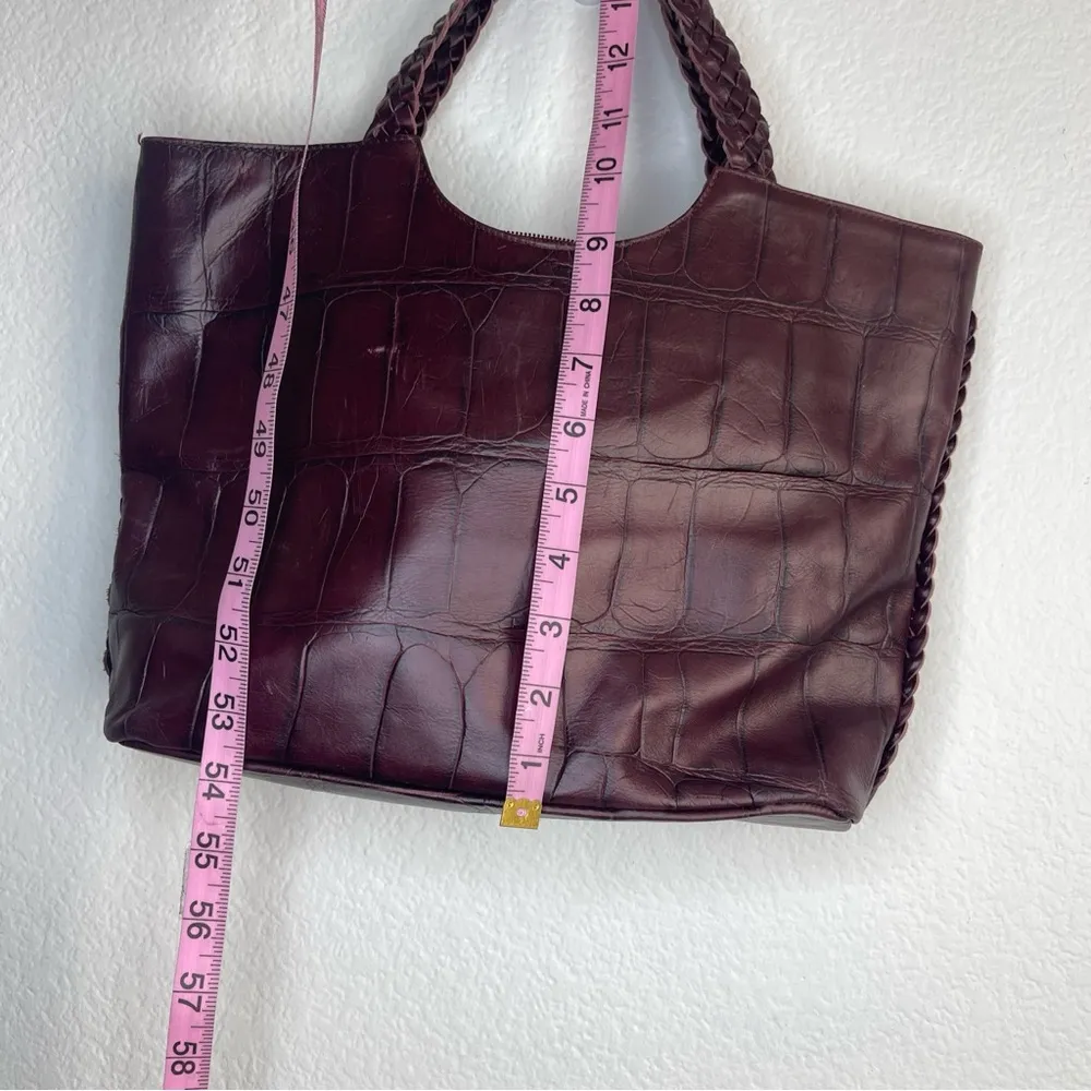 Authentic FALOR Handbag Made in Italy Braided Handle Crocodile Embossed Leather Purple - Image 10