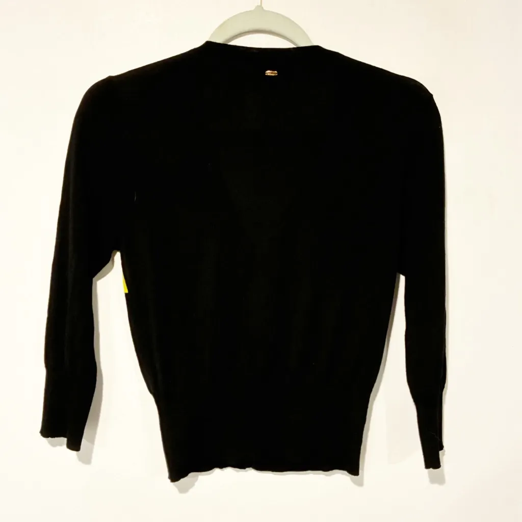 Escada Women’s Black Lemon Print Virgin Wool V Neck Cardigan Sweater Small - Image 8