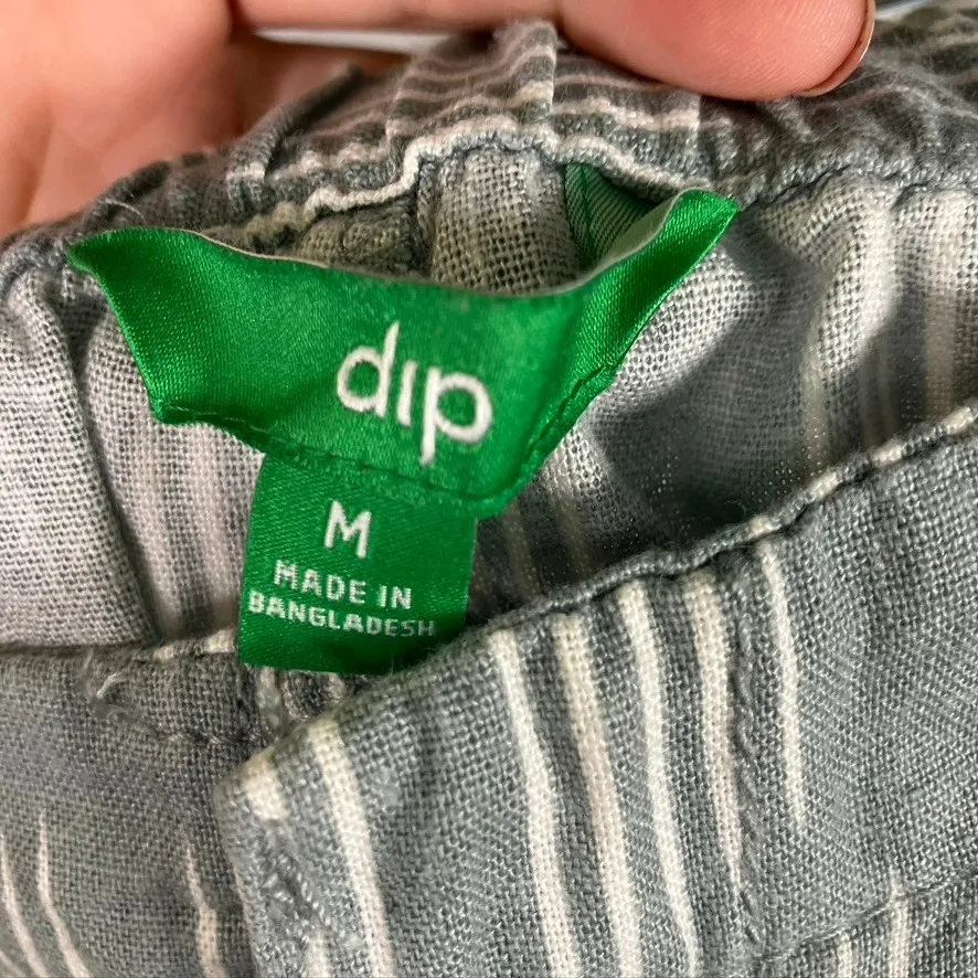 DIP Womens Green White Linen Blend Pants Medium Rope Belt Boho Casual - Image 10