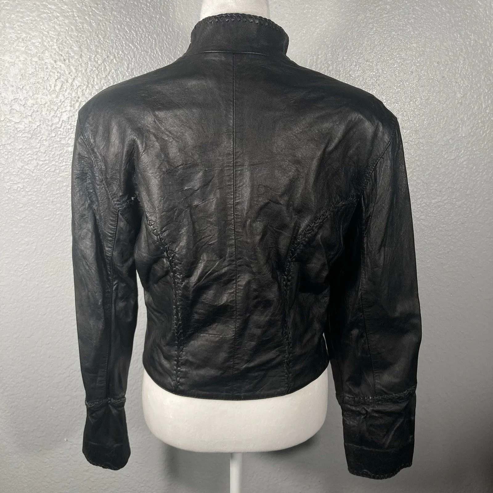 Vintage Black Leather Jacket M Buffalo Nickel Buttons Grunge Goth Street 80s 90s Size M - Image 8