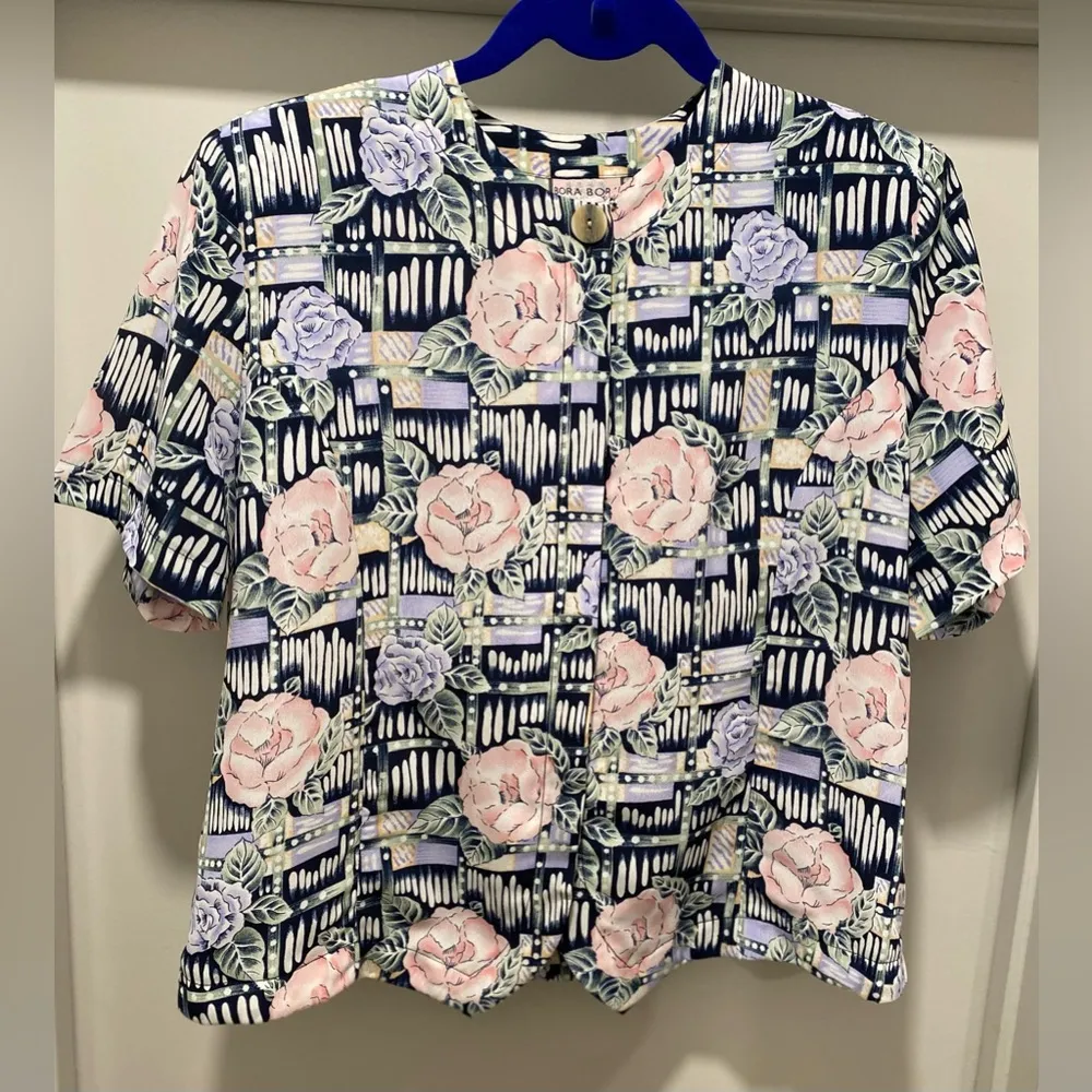 VTG 80s Bora Bora Short Sleeve Floral Geometric Printed Button - Image 4