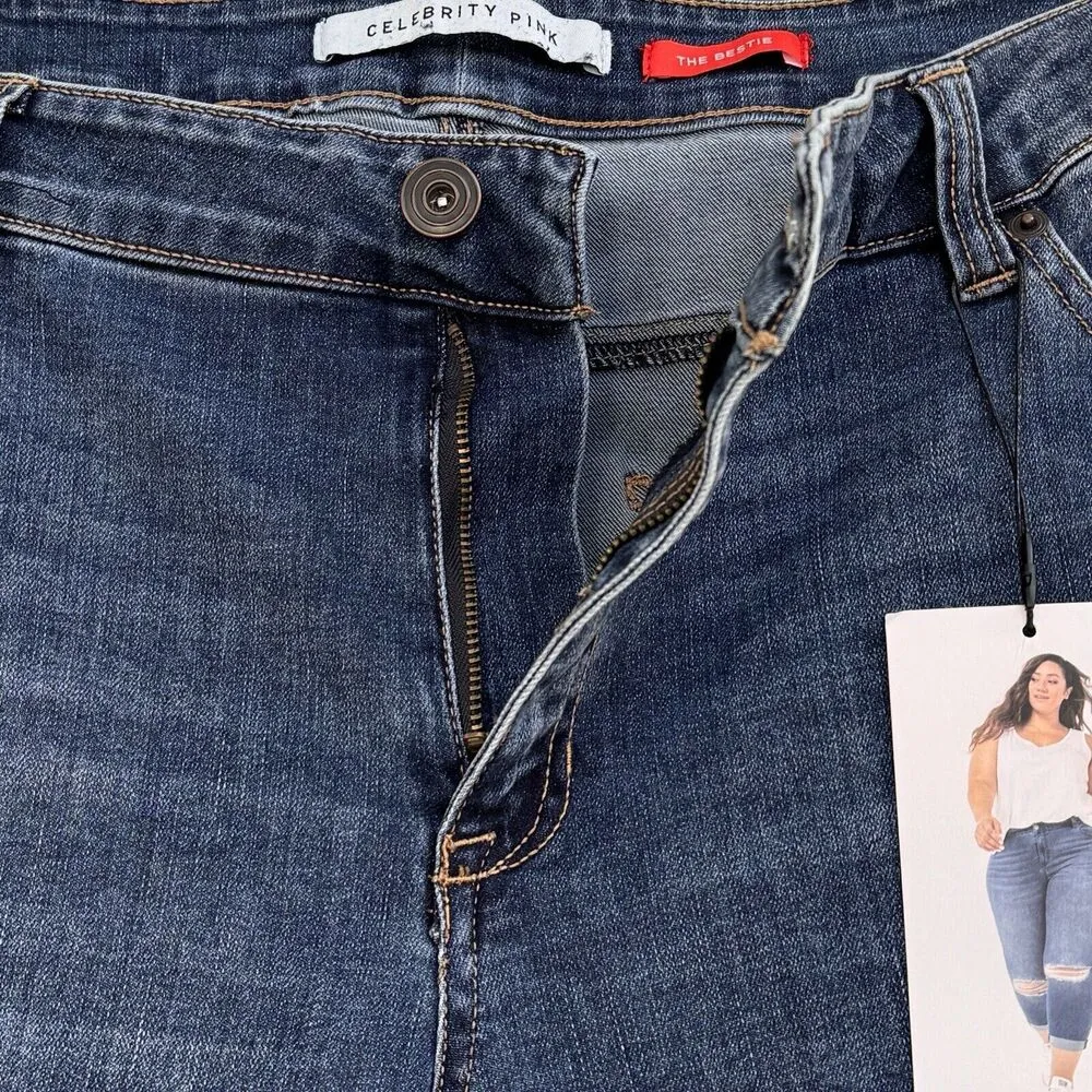 Celebrity Pink SZ 20 The Bestie Girlfriend Jeans Cuffed Distressed Mid-Rise Blue - Image 5