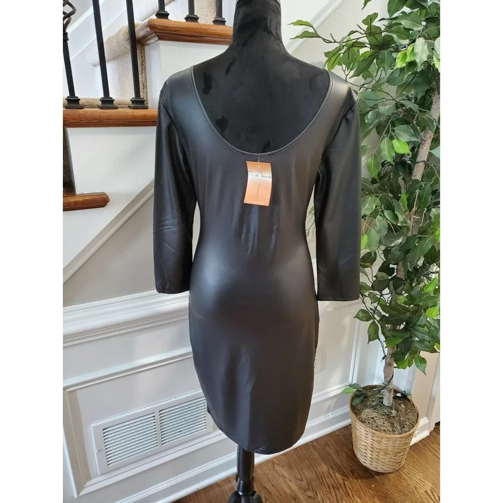 Swoon Women's Solid Black Polyester Scoop Neck Long Sleeve Knee Length Dress M - Image 7