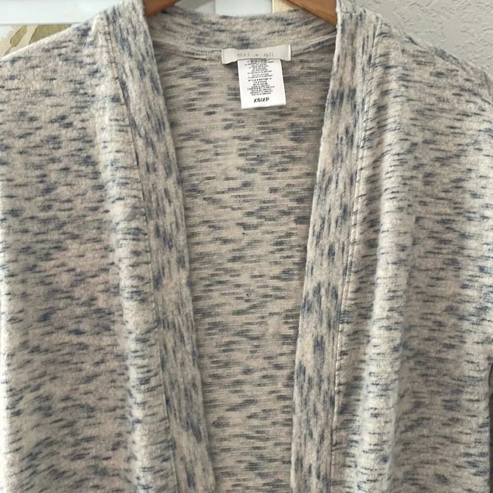 Long Cream Marled Duster Sweater Cozy Grandma Cardigan Loungewear Oversized Blue Size XS - Image 2