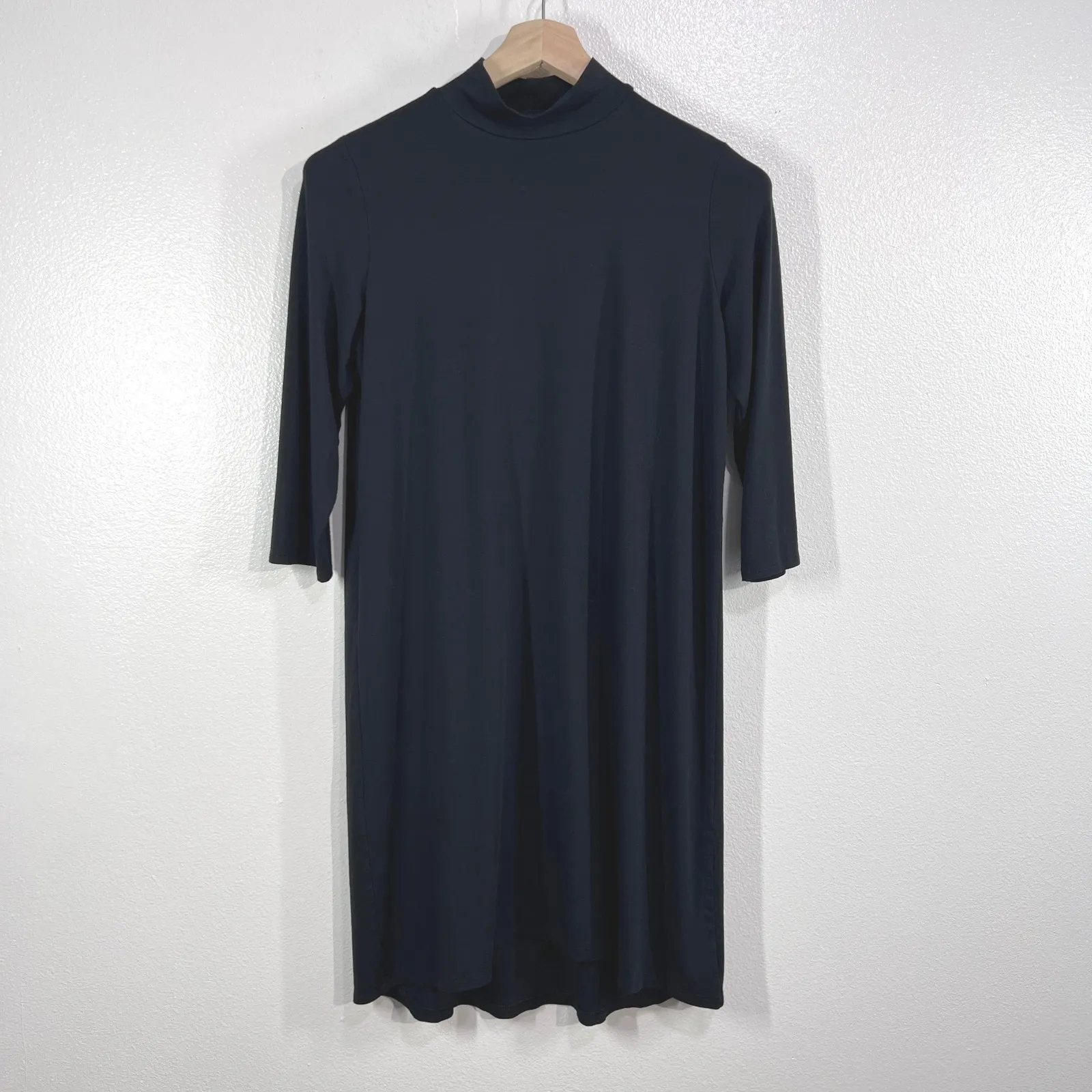 J.Jill Wearever Black Mock Neck‎ Midi Dress Petite Small Stretch Knit Minimalist Size undefined - Image 2