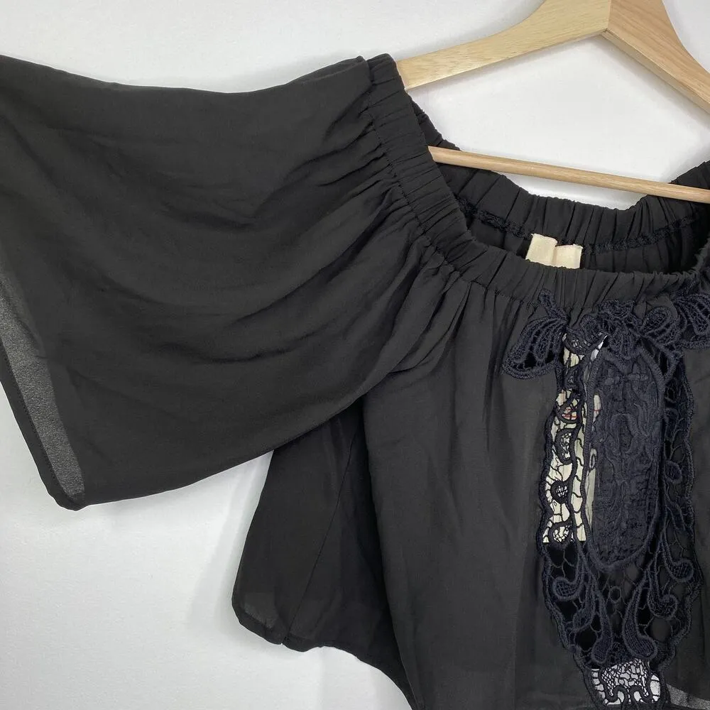 LF Native Rose Kori Black Off The Shoulder Woven Crop Top Women's Size 8 NWT - Image 3