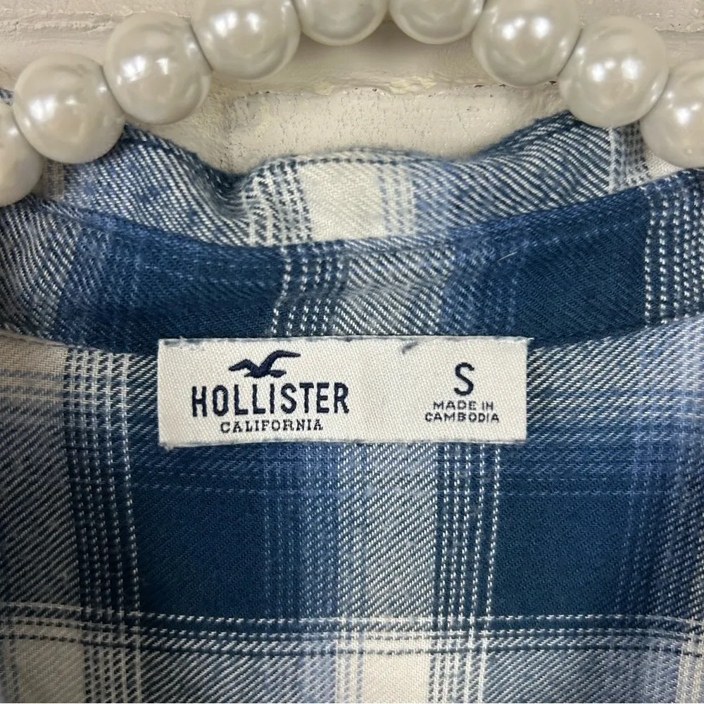 Hollister Blue Plaid Oversized Soft Flannel Button Down Shirt Size S - Image 4