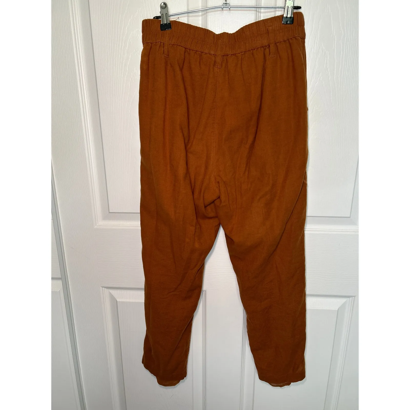 American Eagle Linen Blend High Waisted Cropped Pants Rust Orange Size Small - Image 3