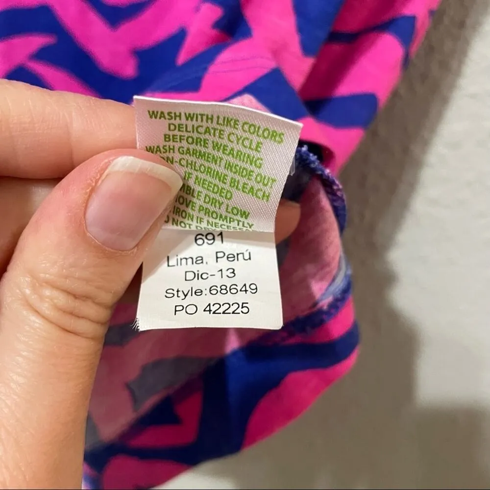 Lilly Pulitzer Pink & Blue Printed Mini Shift Dress Womens XS Cap Sleeve Bright - Image 6
