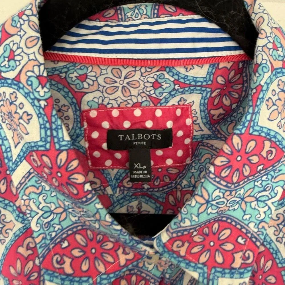Talbots  Women’s XLP Patterned Button Down Blouse Office Core Career - Image 2