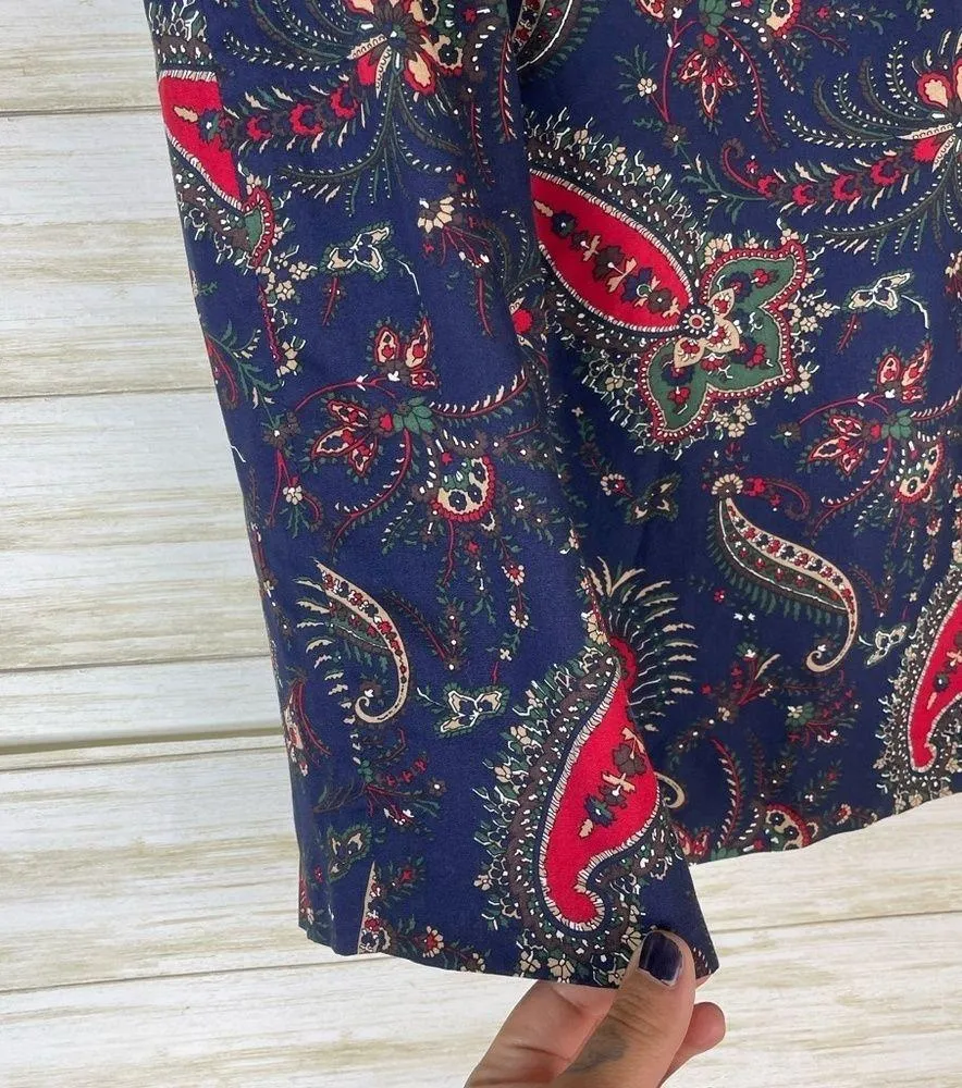 Vintage Dark Blue Paisley Faux Wrap Mini Skirt Size M - Image 6