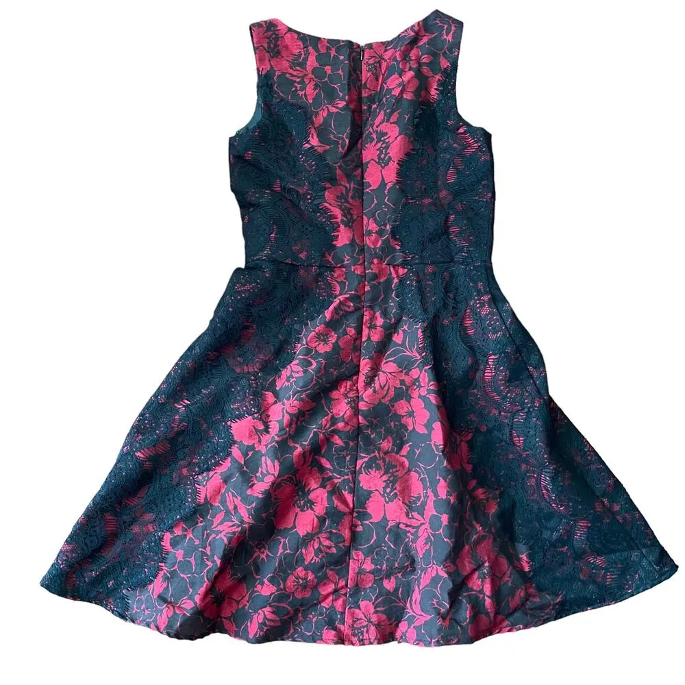 J.R. Nites by Carol Lin Embroidered Lace Overlay Floral Print Sleeveless Dress 6 Black - Image 3
