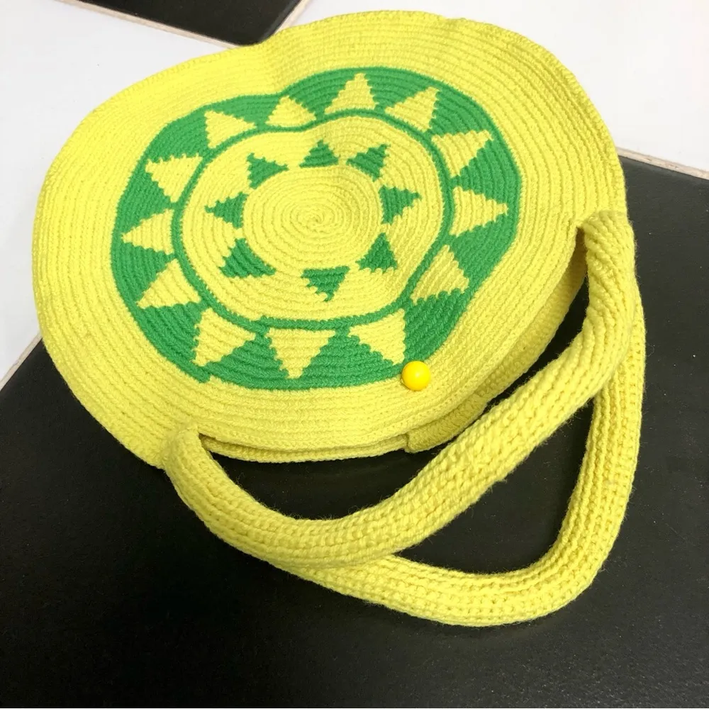 NEW WAYUU Handmade Tribe Round Woven Mini Bag Clutch Wristlet Sun Artisan Yellow - Image 8