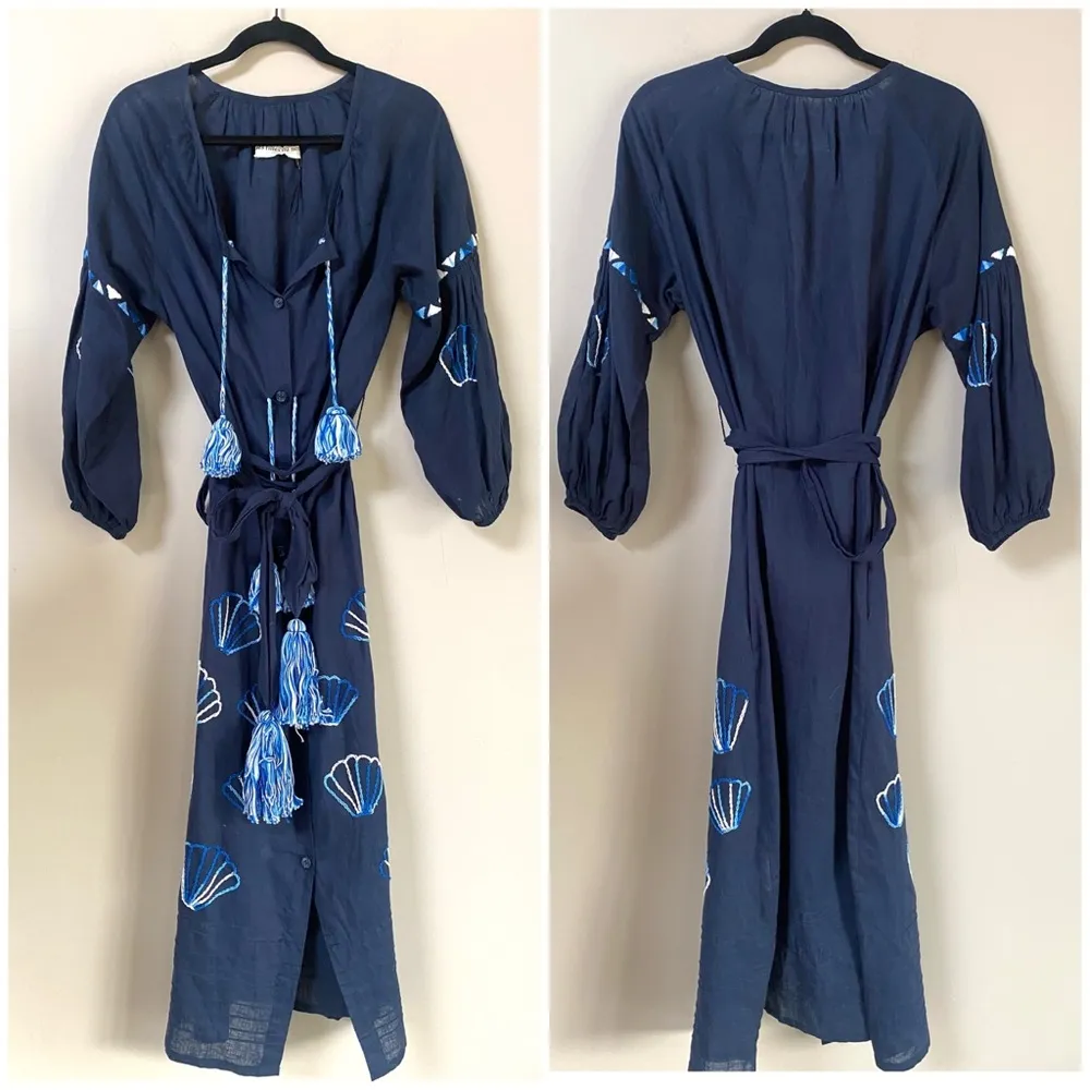 NWOT Les Filles du Nord “Danielle” hand embroidered balloon sleeve tassle lin… Blue Size M - Image 7