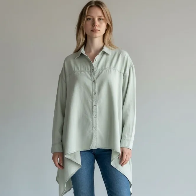 ONE by One Teaspoon Sage Green Hi Low Button Down Shirt Medium NWOT Boho Casual - Image 5
