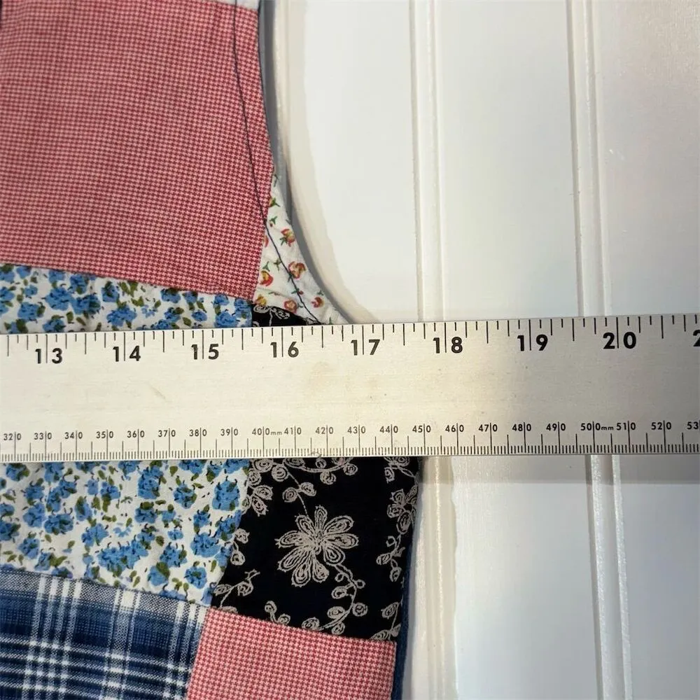 VTG Tangibles Patchwork Button Vest Cottage Boho Folkcore Indie Y2k Festival Red - Image 6