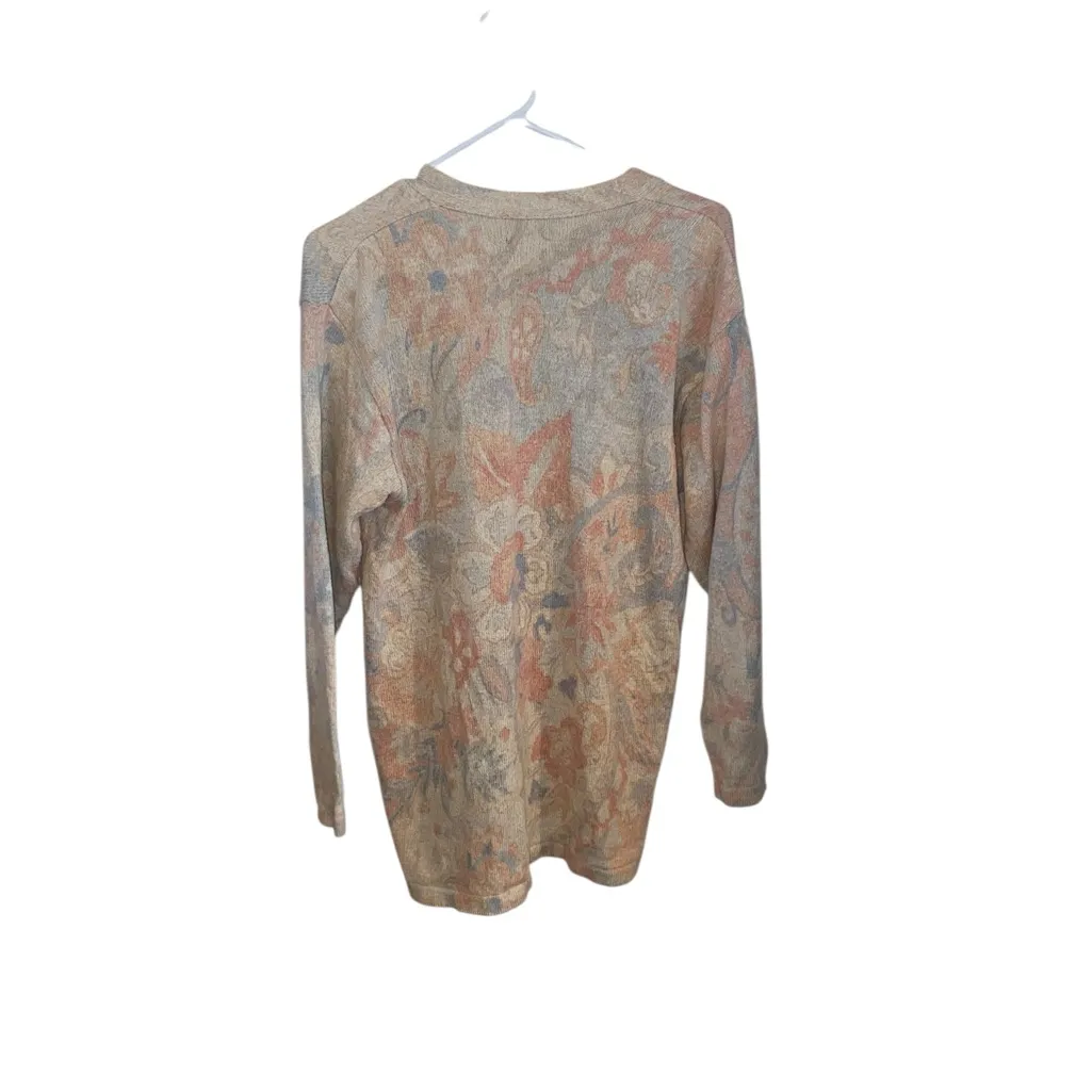 Vintage 90s Gabriella T Made In Italy Silk Angora wool Floral Paisley Cardigan Orange Size L - Image 6