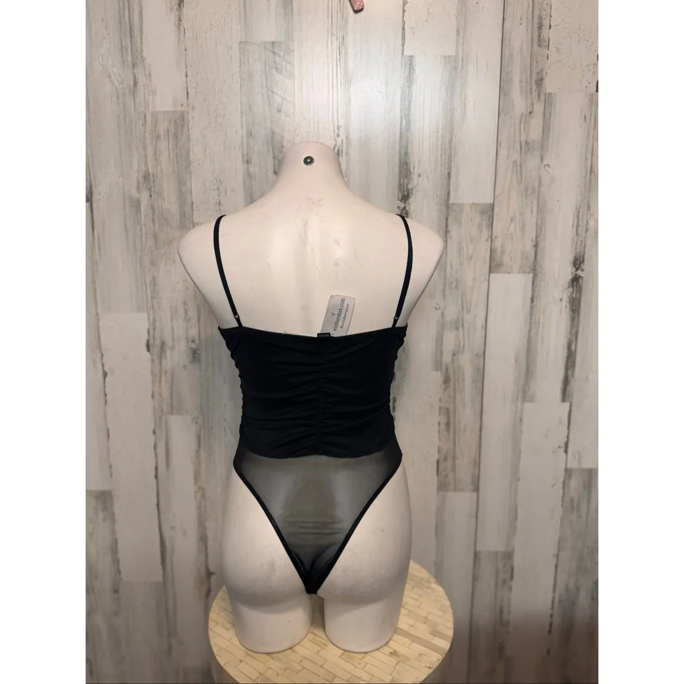 Windsor Black Lace Up Bodysuit Women’s M – Sheer Mesh Back, Ruched Front, Sexy N - Image 3