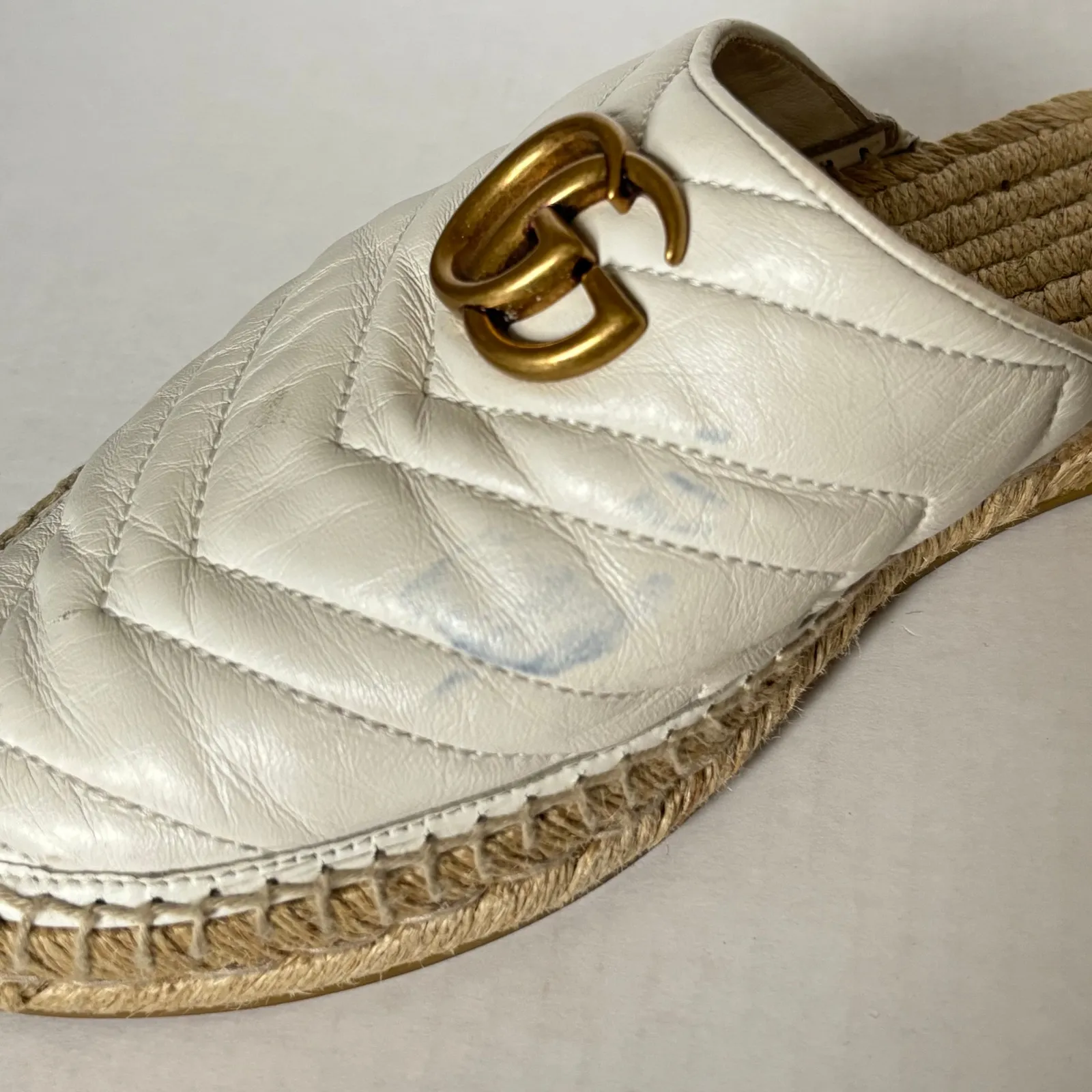 Gucci Charlotte Marmont GG Espadrille Mule Sandals White Matelasse Size EU 41.5 - Image 10