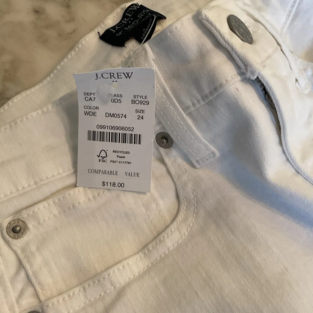 NWT J Crew 9" Mid-Rise Skinny White Jeans Signature Stretch Size 24 - Image 8