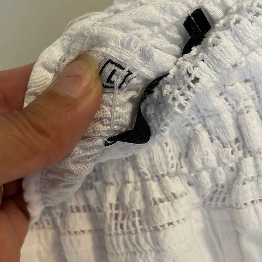 Giocam Womens Wide Leg Pants Elastic Lace Waist Embroidered Pocket White Large - Image 6