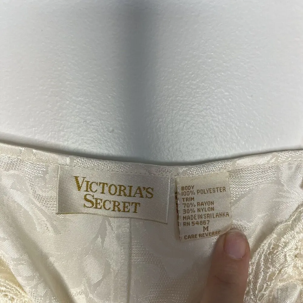 Vintage Gold label Victoria Secret Ivory Floral Lace Slip Rompe Lingerie Medium - Image 5