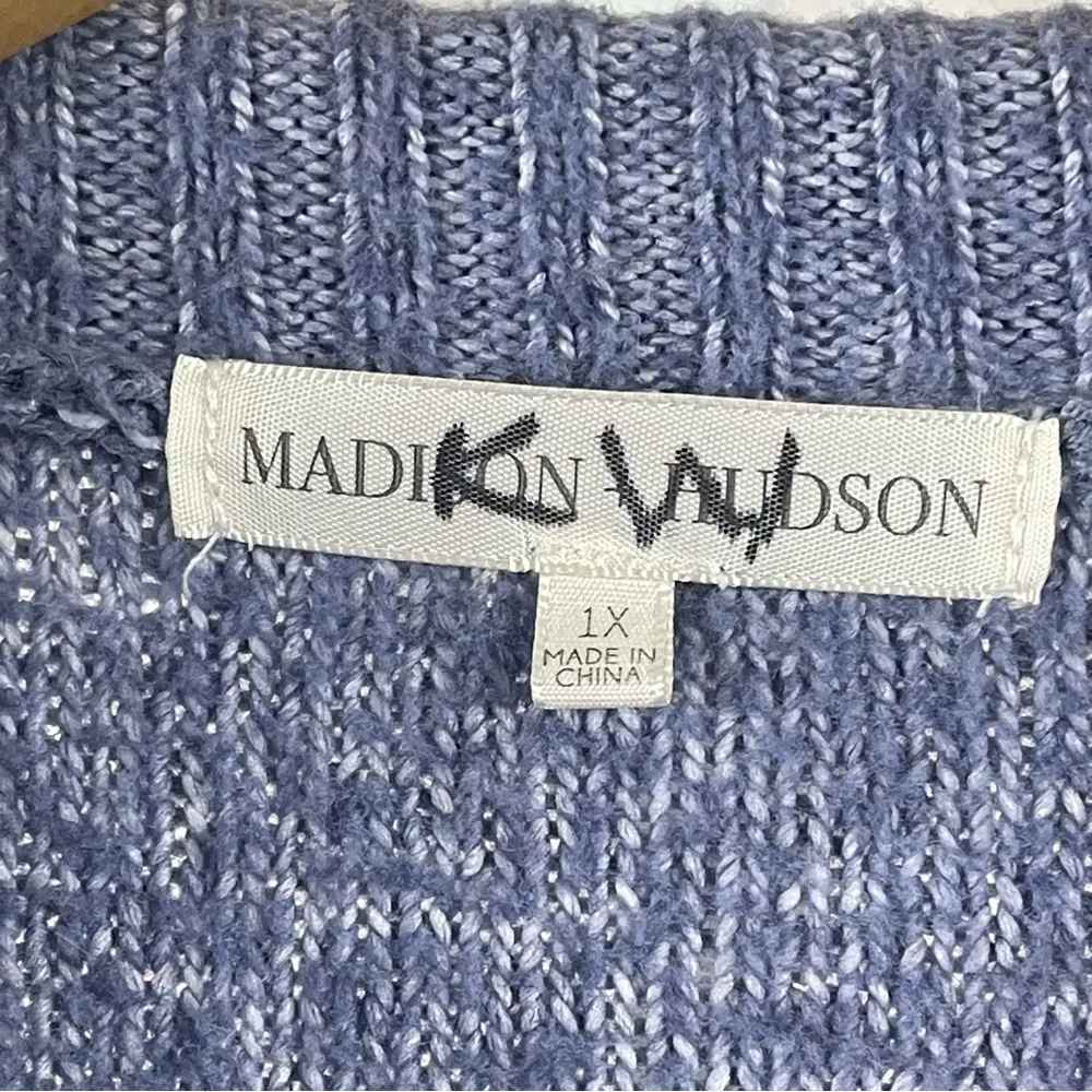 Madison + Hudson 1X Y2K Retro 1/4 Zip Cable Knit Pullover Sweater Mockneck Boxy Blue - Image 6