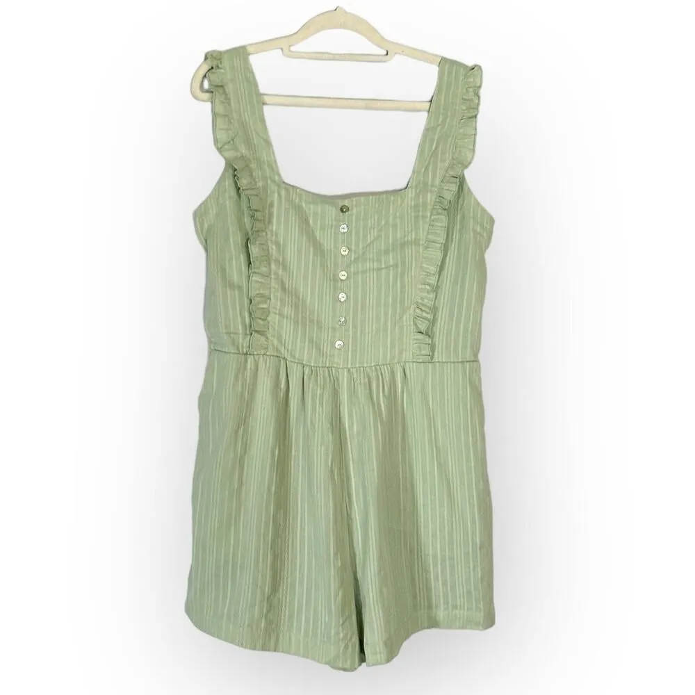 LOST + WANDER Springtime Romper Women's Large Sage Green Sleeveless Ruffle NWT - Image 2