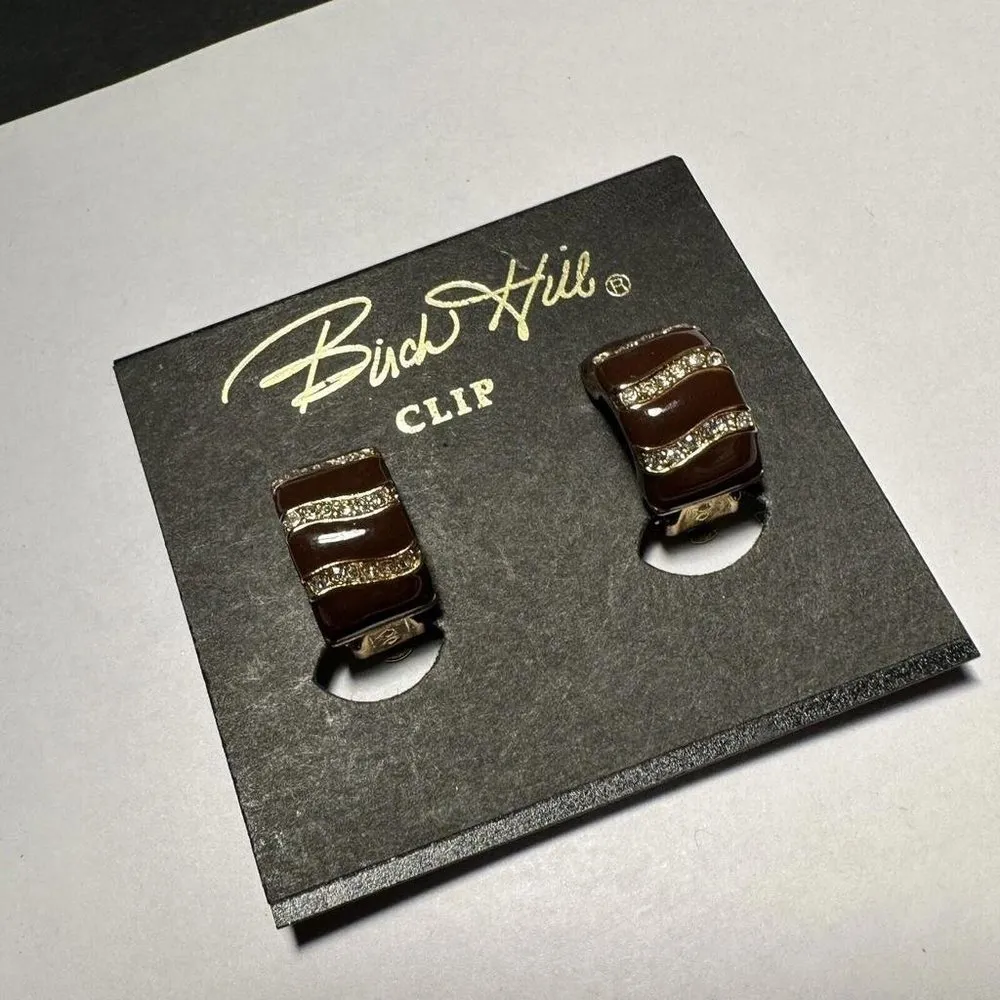 NWT Birch Hill Gold Tone / Brown Enamel Rhinestone Clip On Clip - Image 7