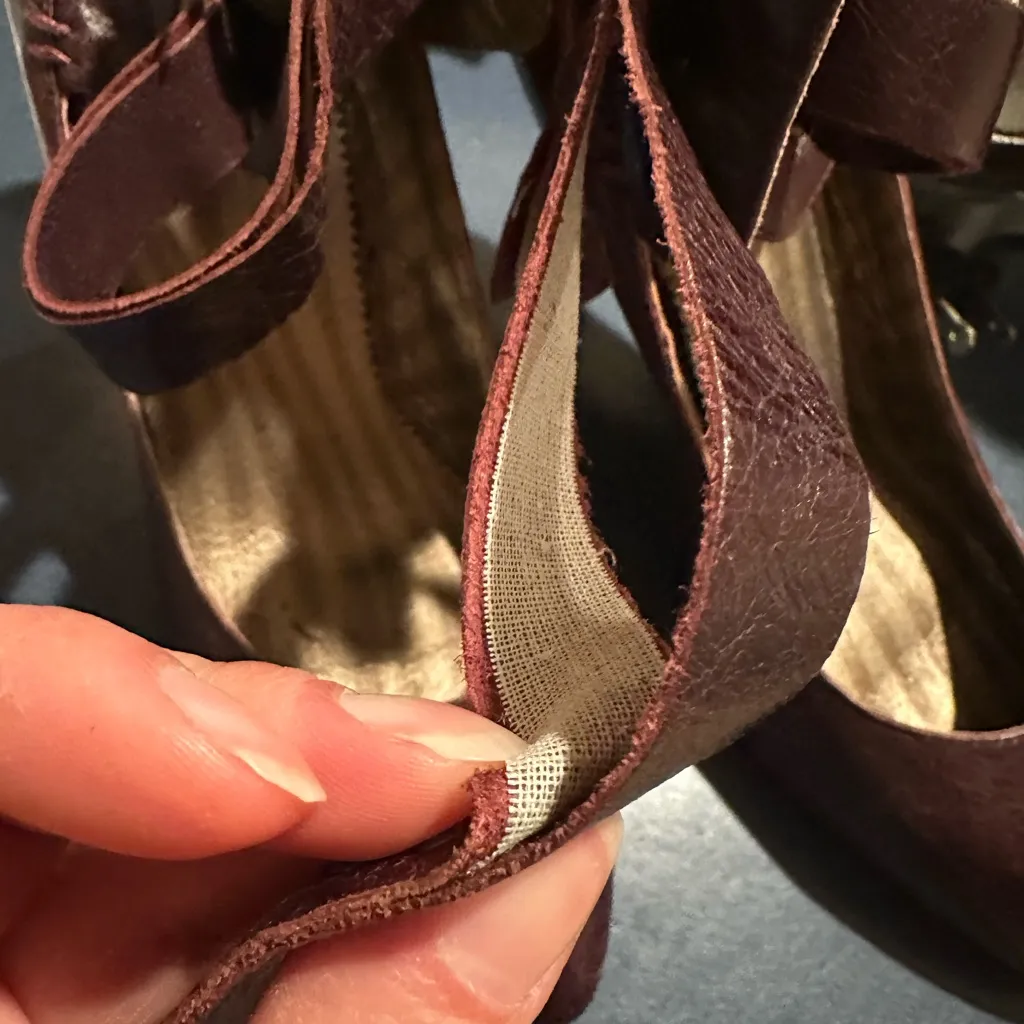 Anthropologie+Farylrobin Leather Burgundy Mary Jane Ankle Cuff 3.5 Heels Sz 7. Brown - Image 14
