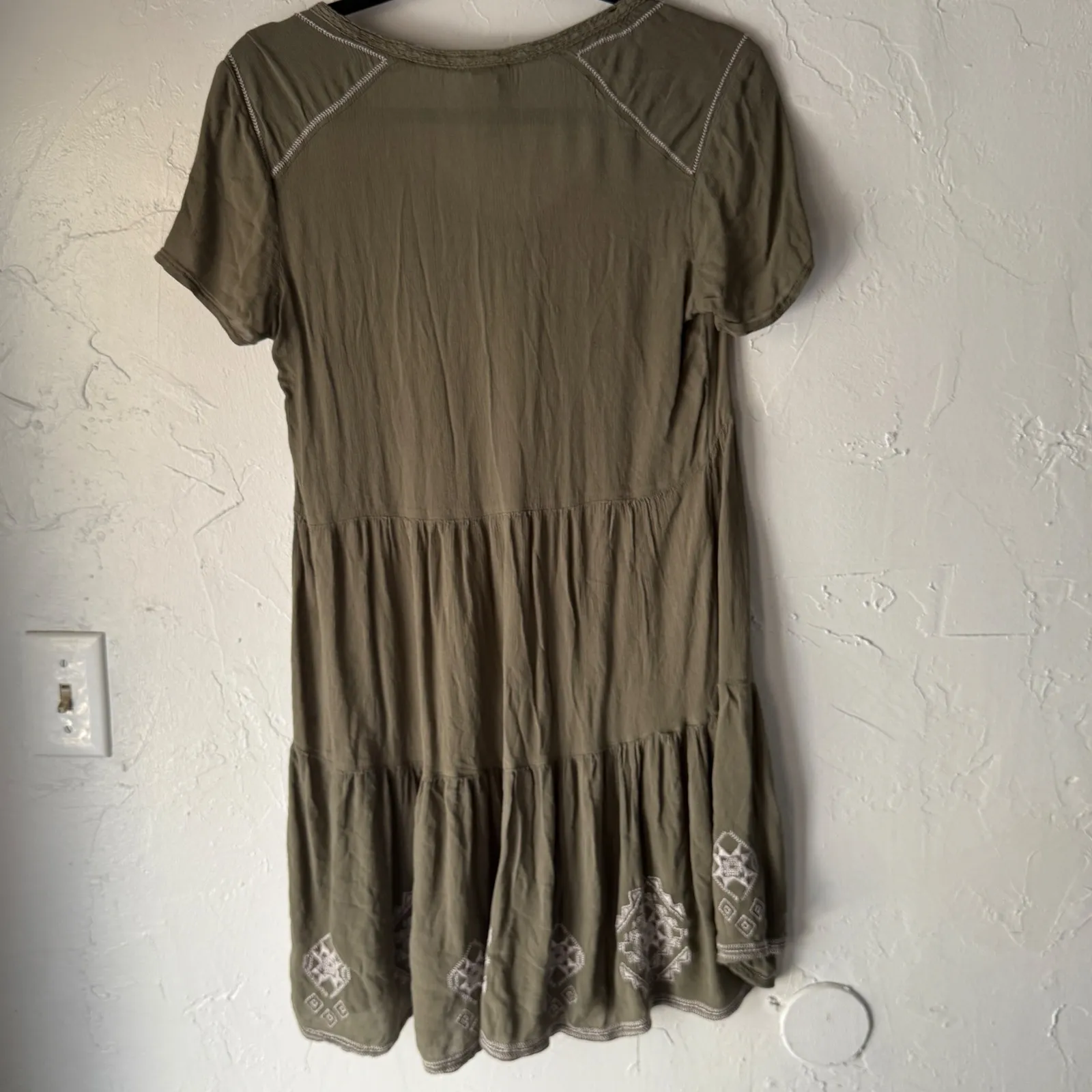 Knox Rose Dress Size S Olive Green Embroidered Boho Short Sleeve Boho Peasant‎ - Image 9