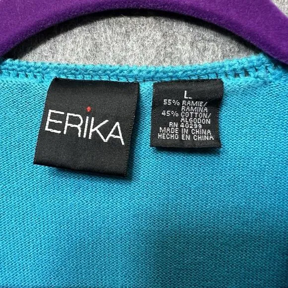 Vintage Erika Top Crochet Long Sleep Button Front‎ Blue Y2K 90s Cardigan Sweater - Image 4