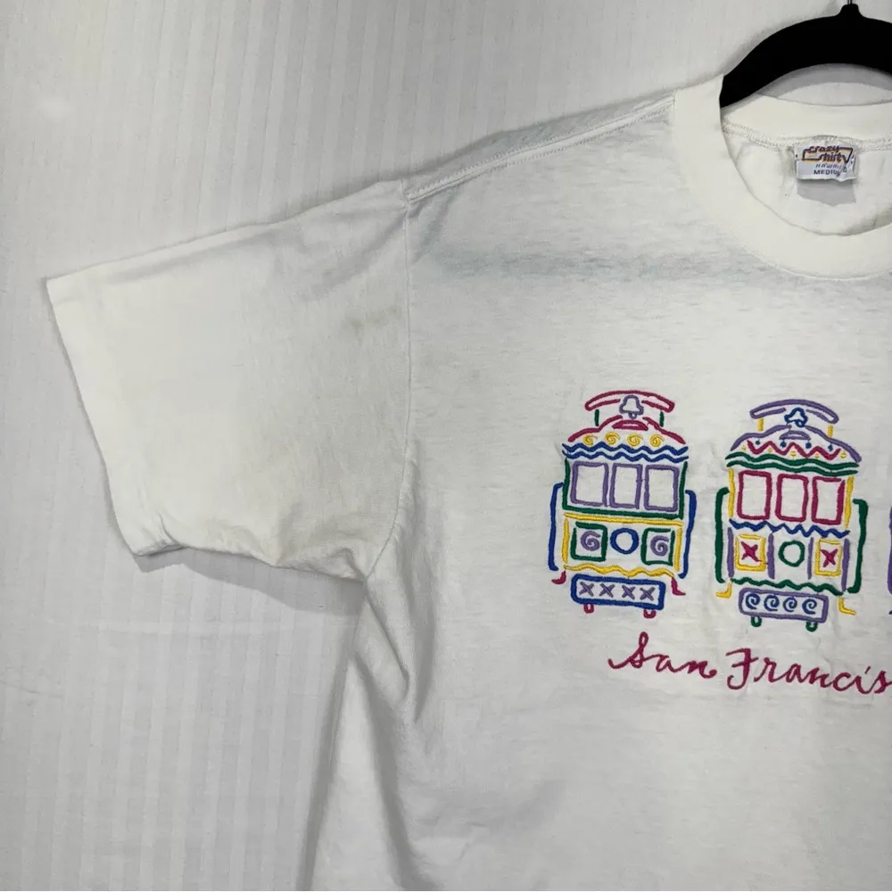 Vintage Crazy Shirt White Short Sleeve Medium T - Image 5