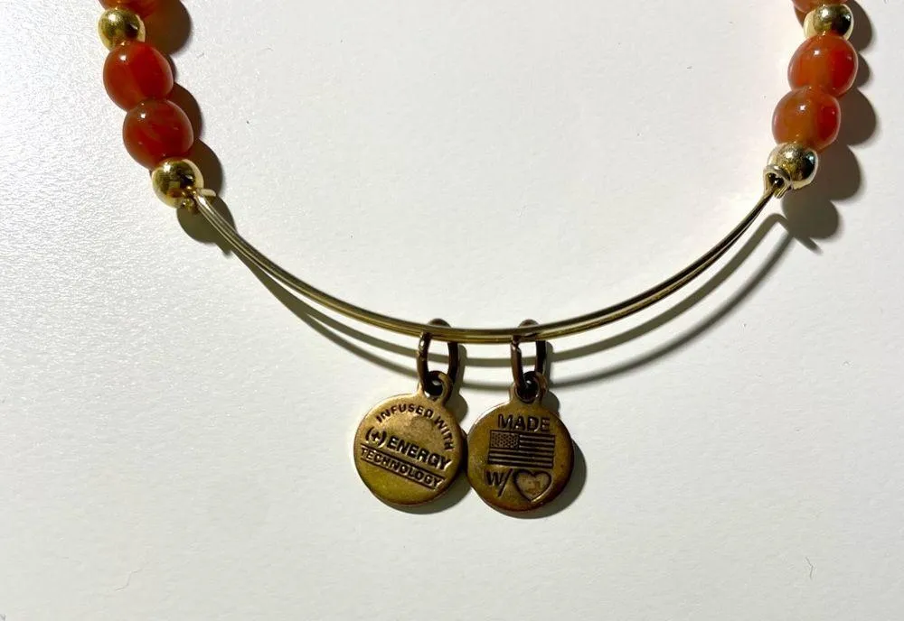 ALEX AND ANI - Red/Orange/Gold Beaded Bangle Bracelet, Gold, EUC - Image 2