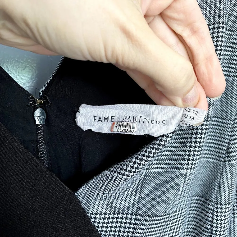 Fame and Partners Everly Black Plaid Button Front Short Sleeve Midi Dress 12 - Image 5