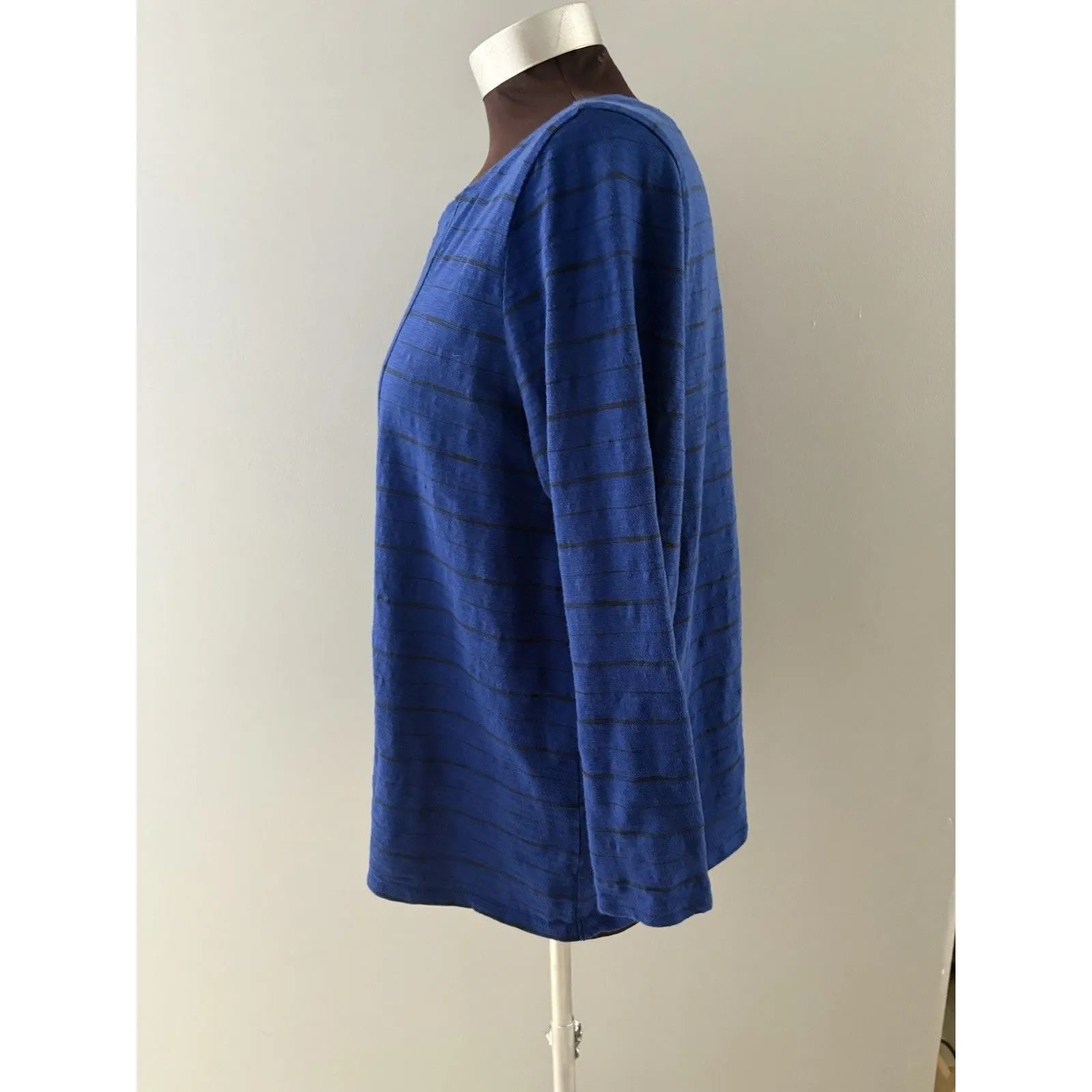 Habitat Clothes to Live In Shirt Womens Medium Blue Stripe Crinkle Lagenlook - Image 4