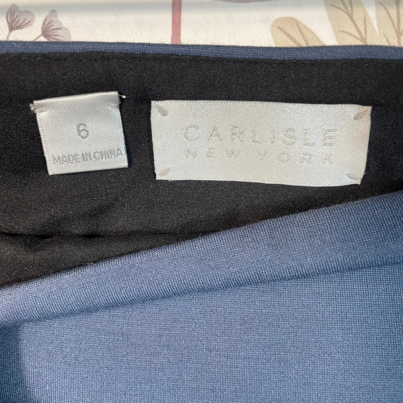 Carlisle New York Pencil Skirt 6 Leather Trim Colorblock Blue/Black‎ 22" Length - Image 5