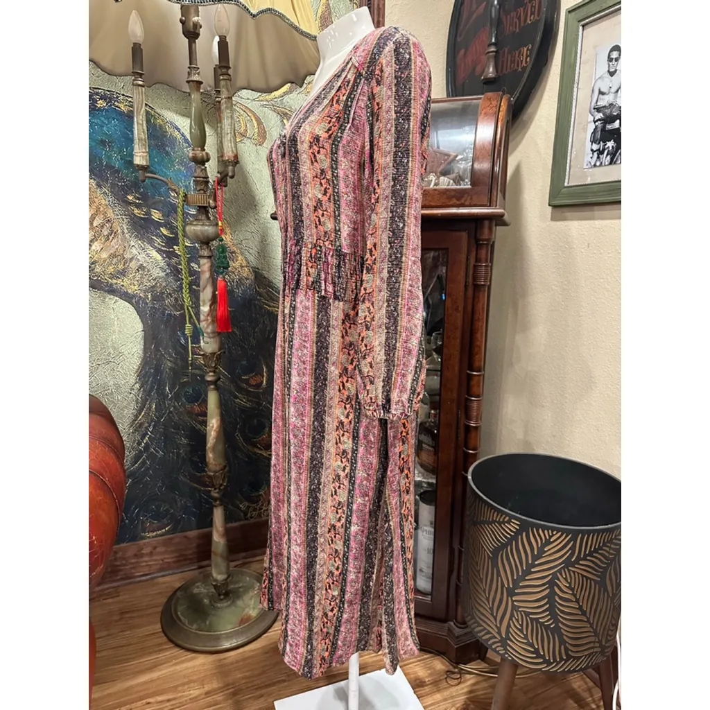 Women's Soft Surroundings Long Sleeve Dress PS Pink Black Striped - Image 4