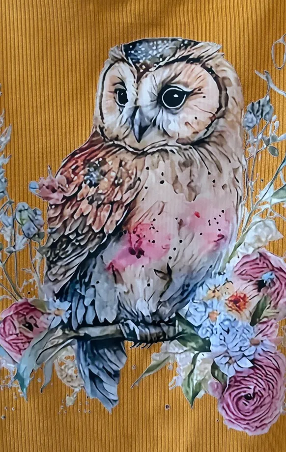 Handmade Owl Graphic Stretchy Ribbed Tank Top Yellow Size L - Image 2