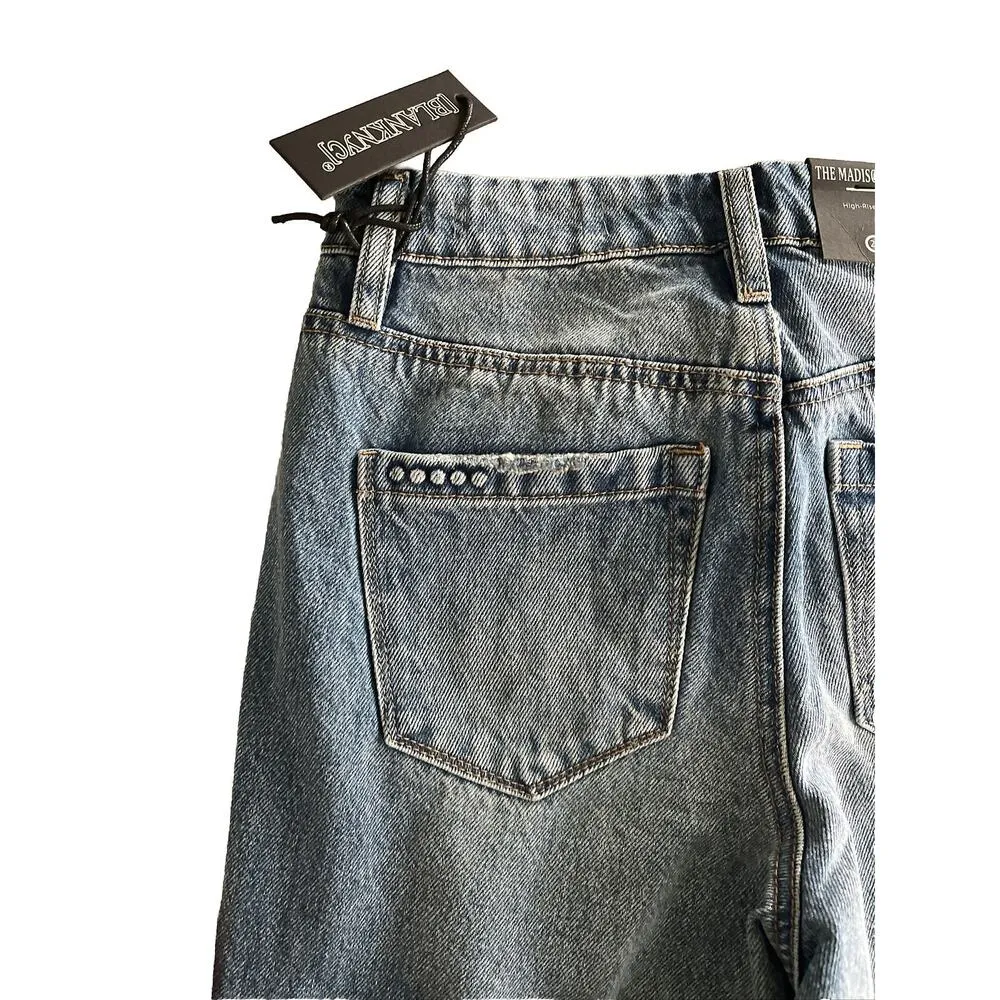 BlankNYC Denim Jeans Button Fly Crop High Rise Blue Distressed Women’s 24 Ripped - Image 7