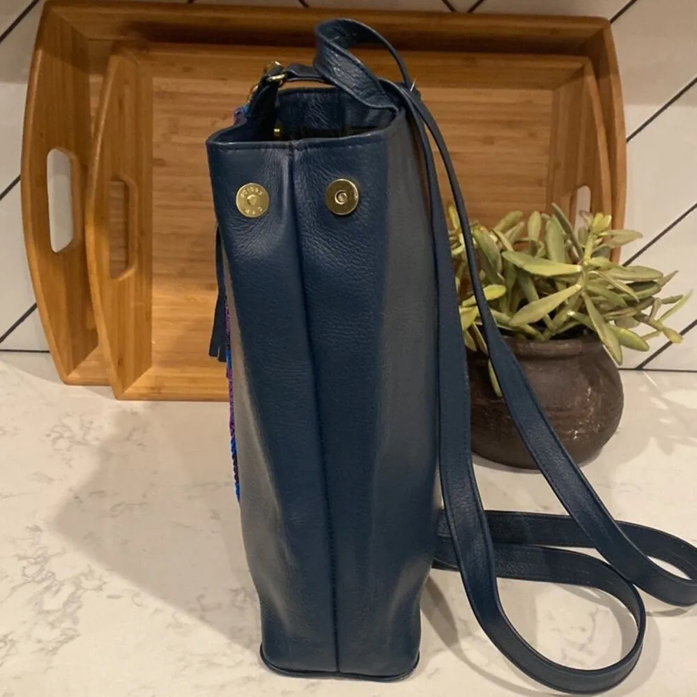 Sarahí blue tribal accent tassel backpack bohemian indigenous faux leather - Image 6