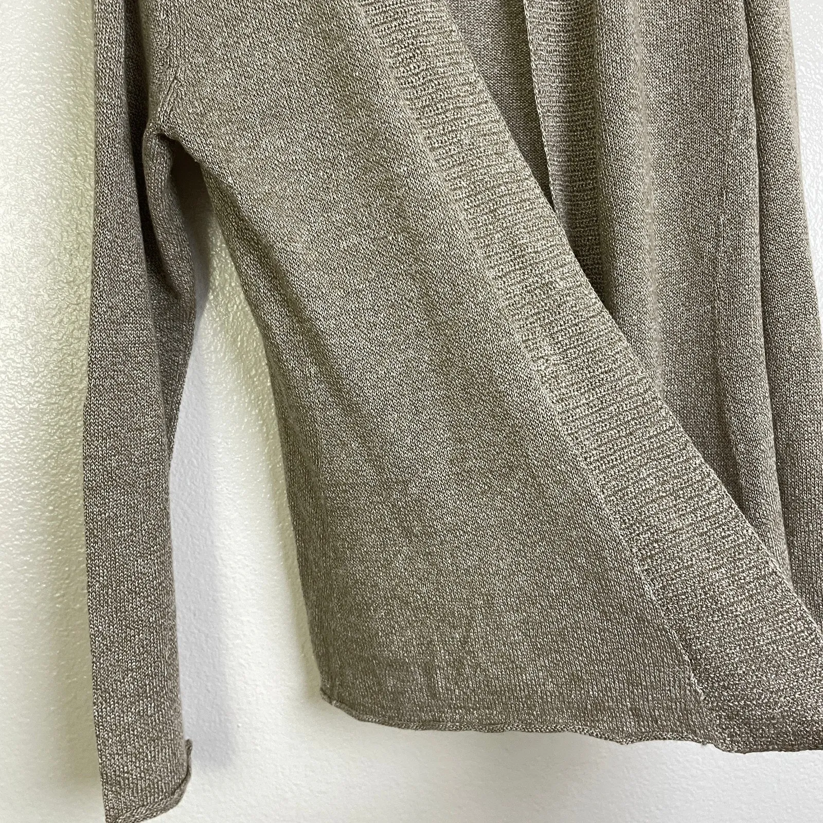 Eileen Fisher Cardigan Sweater Womens Small Tan Beige Linen Viscose Open Ribbed - Image 4