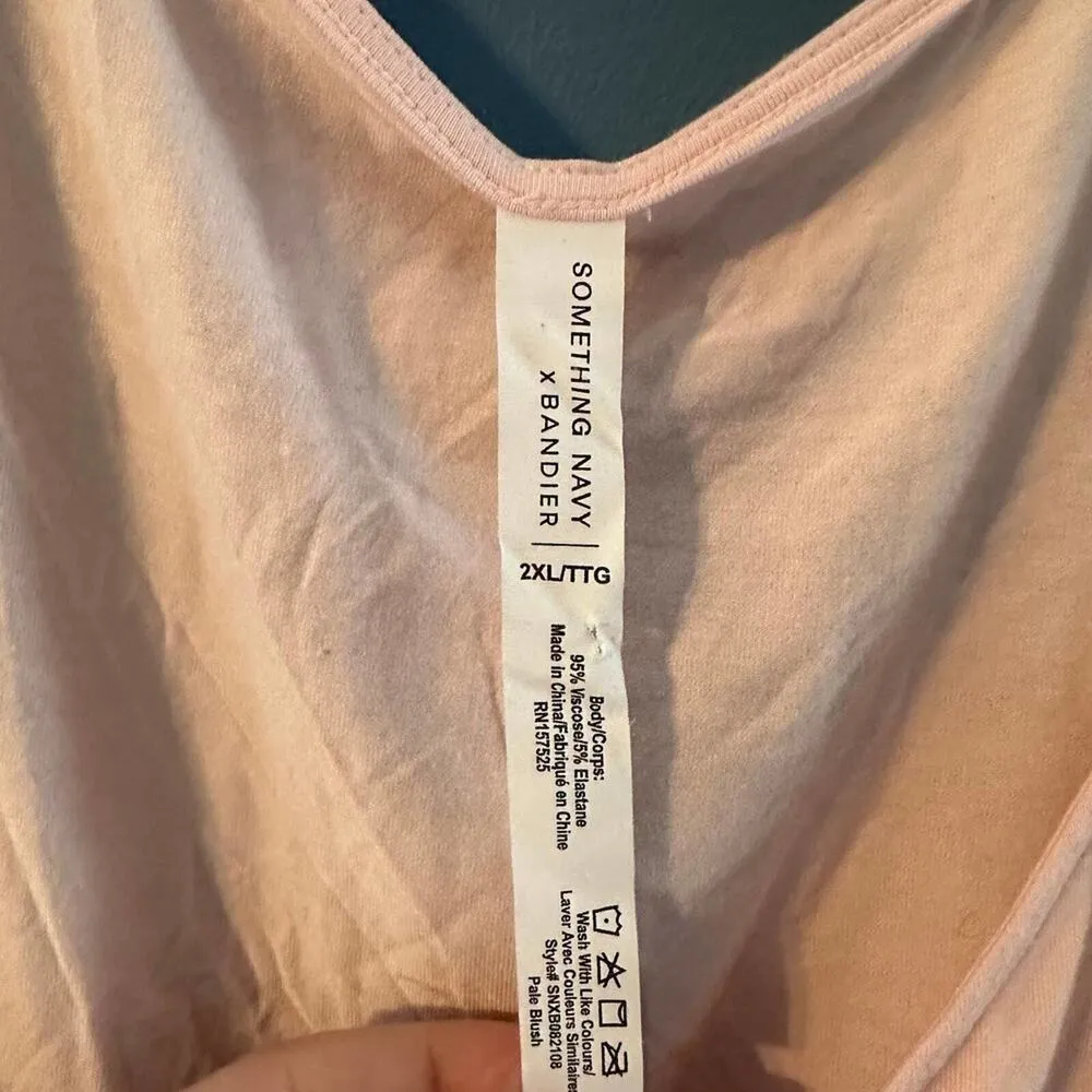 BANDIER X SOMETHING NAVY Top Women Size 2XL Cropped Crossover Pale Blush Pink - Image 2