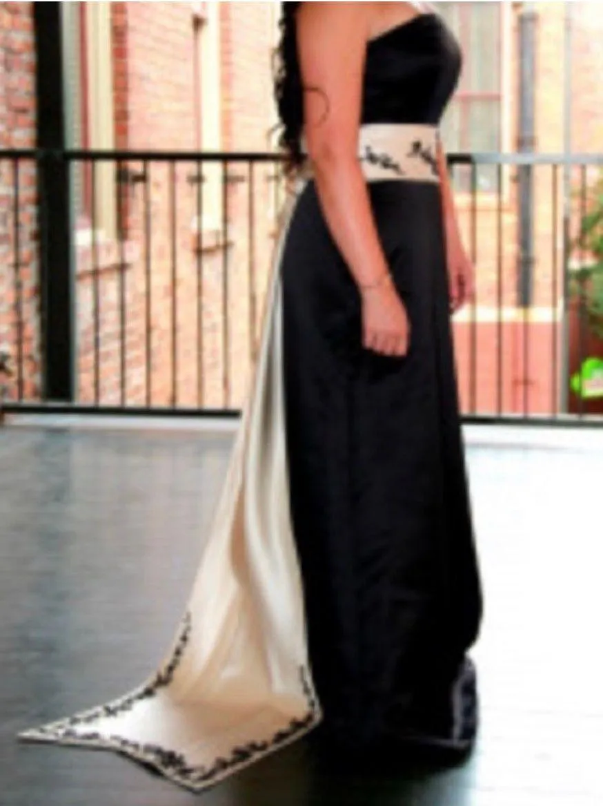 Cathedral Formal Evening Prom Gown Satin Embellished Beads Strapless Train A-line - Image 2