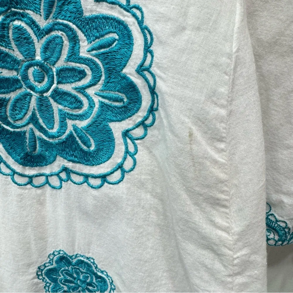 Bag Lady Mudpie White Tunic Swimsuit Cover Up Teal Embroidered Paisley Floral Size M - Image 9