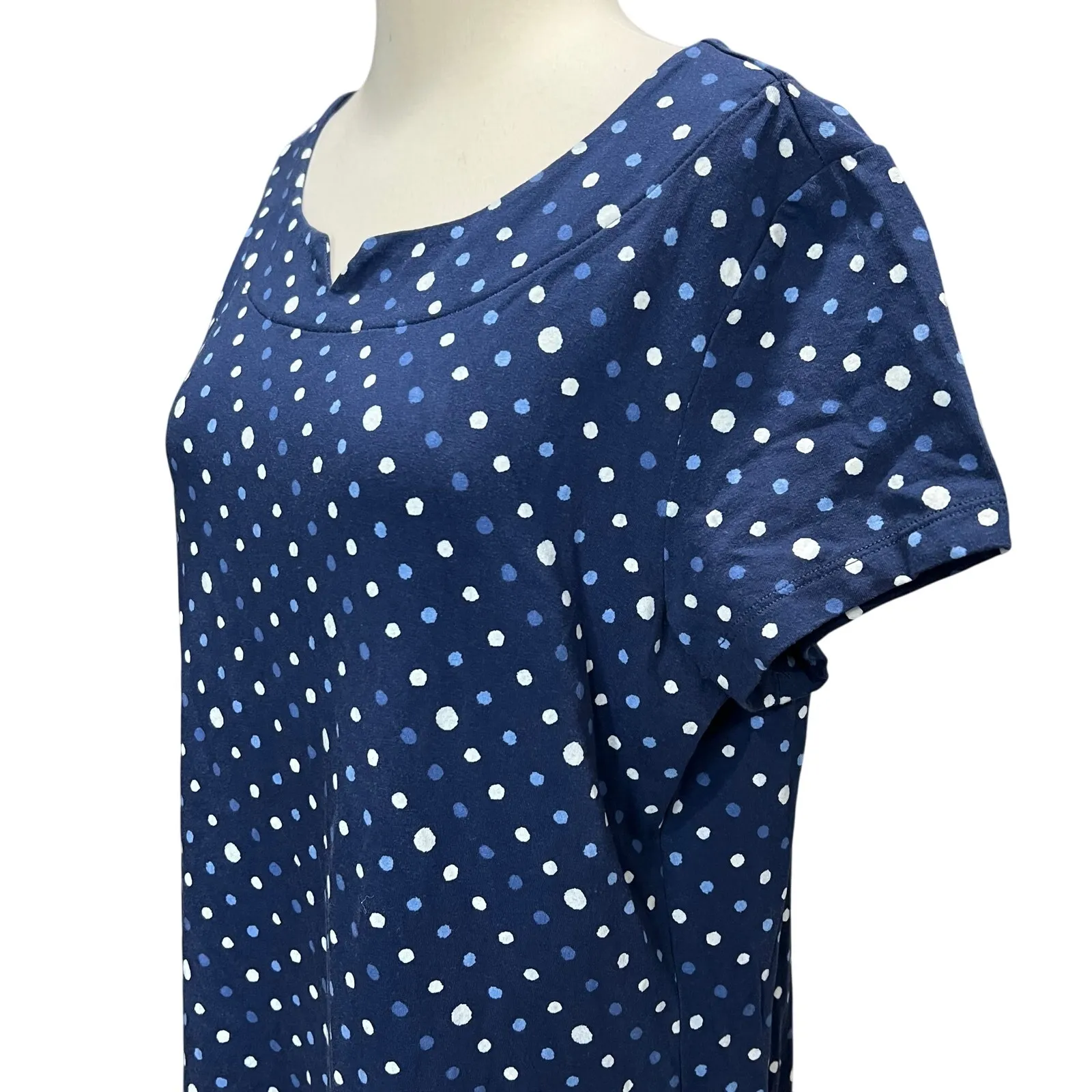 Lands End Dress Womens L Navy Blue Polka Dot Ruffle Hem Jersey Casual Coastal Size L - Image 4