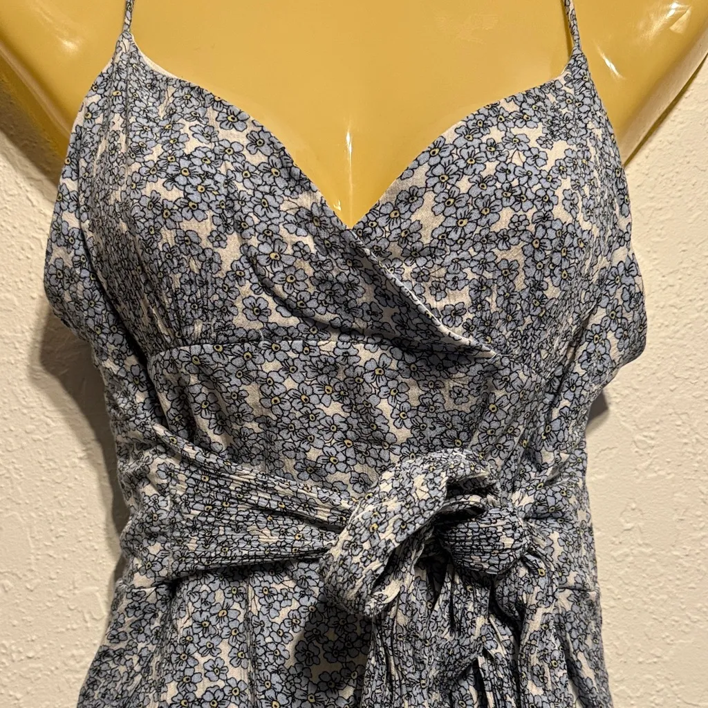 B. Smart Blue Floral Mini Dress Size 9 Ruffle Hem Tie Waist Summer Party Wrap - Image 3